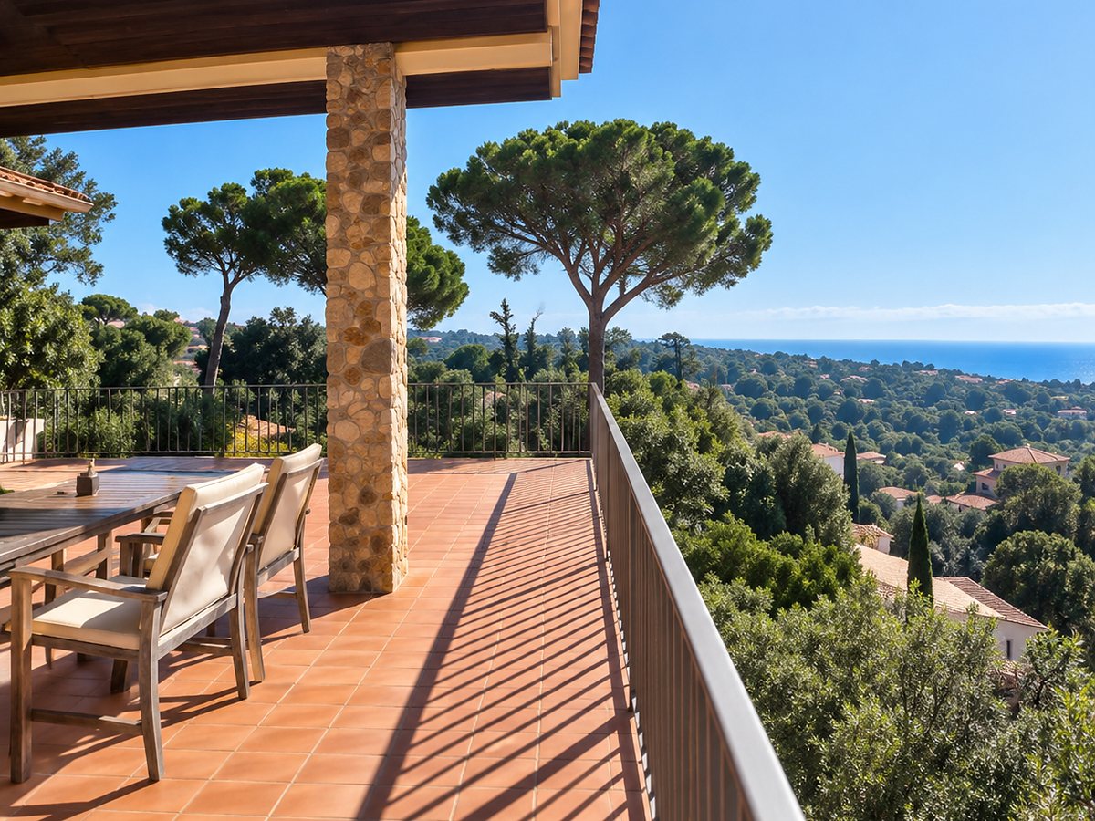 Terraza con vistas al mar de una casa en Tordera
